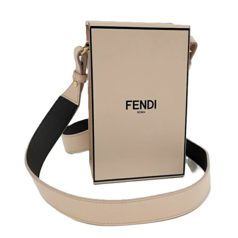 Fendi Leather Vertical Box Shoulder Bag beige leather black FENDI ROMA
